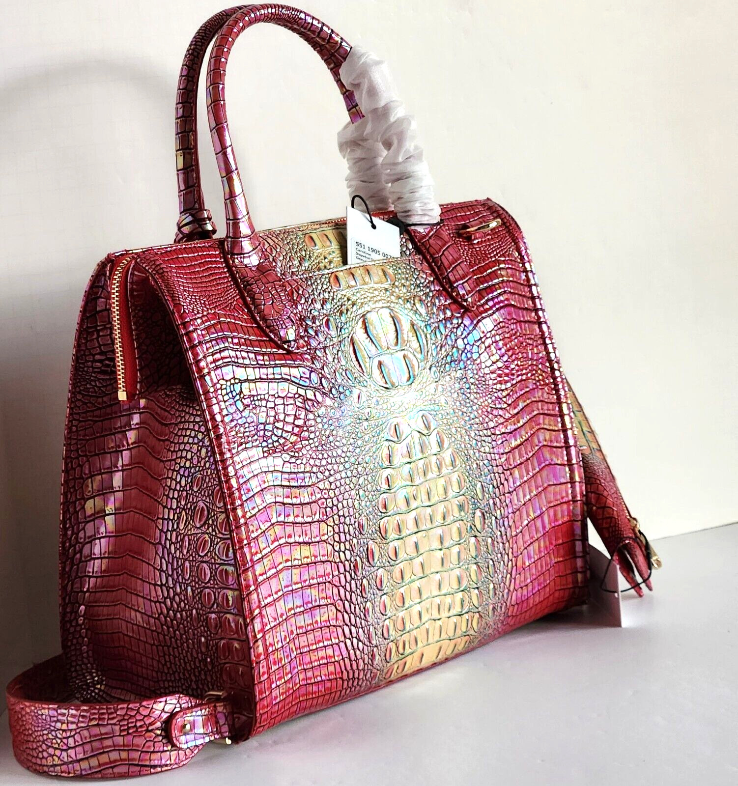 🌹Brahmin Caroline Satchel Dragonfruit Ombre Leather Bag+Bifold Wallet NWT***HTF image 3
