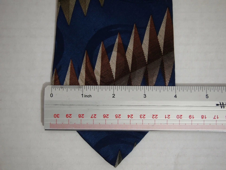 Corbata John Henry Para Hombre Azul Marino Marrón Geométrica Ancha 100% Seda 57" Foto 4 de 4
