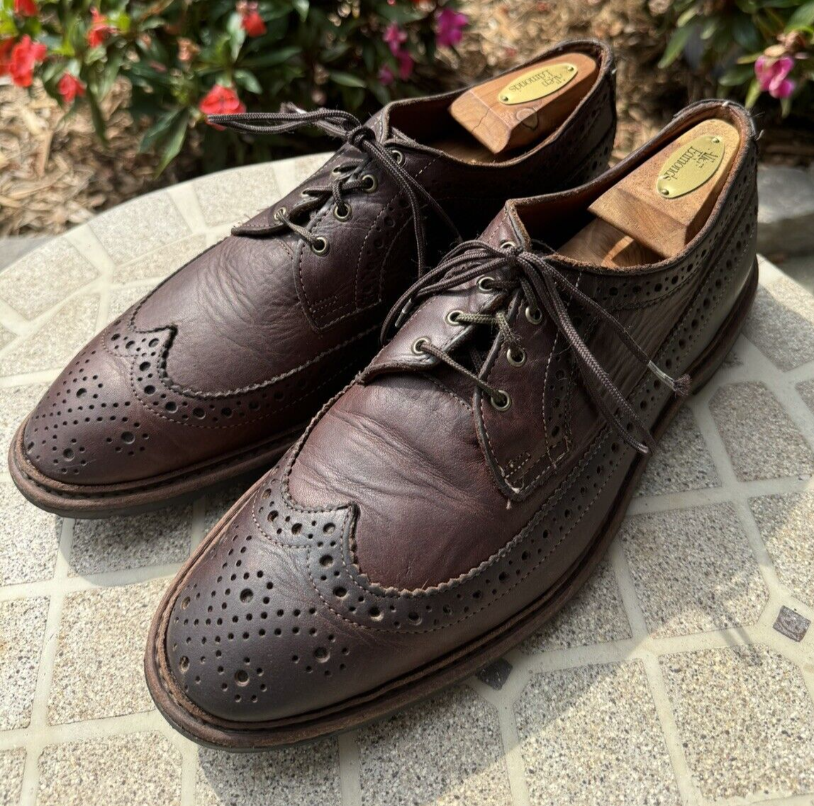 SAOLA ALLEN EDMONDS Aberdeen derby uomo marrone Horween CXL pelle punta alare US 10 5D