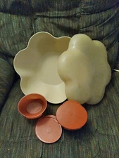 Tupperware Chip N Dip Bowl Set, Off White With Cinnamon Color Dip Bowls