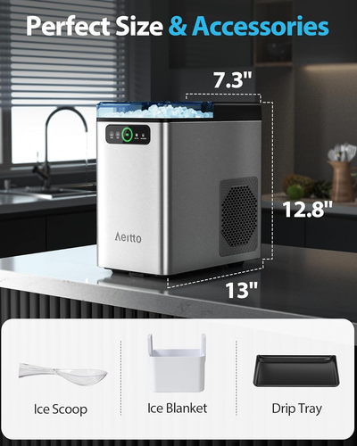 Aeitto Macchina per Ghiaccio 40Lbs/24H, Macchina per Ghiaccio Masticabile Morbida da Banco,... - Foto 6 di 6