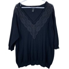 Lane Bryant Women s Whimisgoth 3/4 Sleeve Lace Neck Sweater Black - Size 26/28