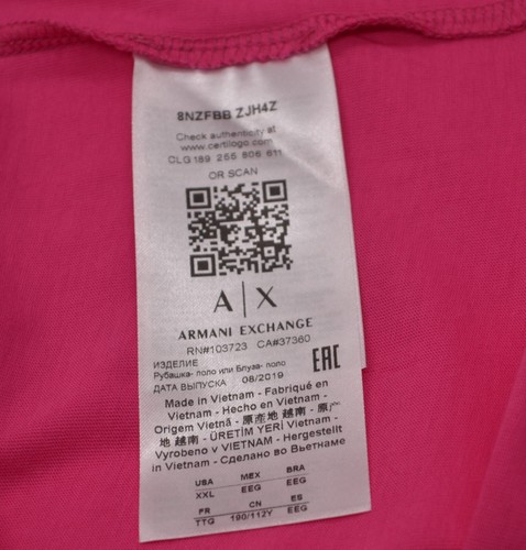 Armani Exchange Rich Pink Logo Cotton Short Sleeve Men's Polo Shirt Size 2XL - Picture 11 of 13