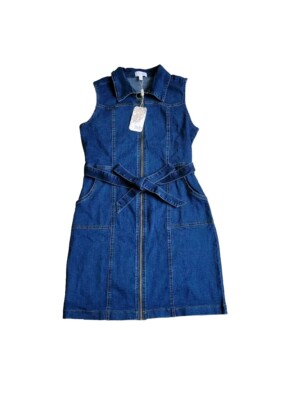 Stella Morgan Minikleid blau Denim ärmellos Reißverschluss Gürtel Gr. M / UK 10 UVP 40