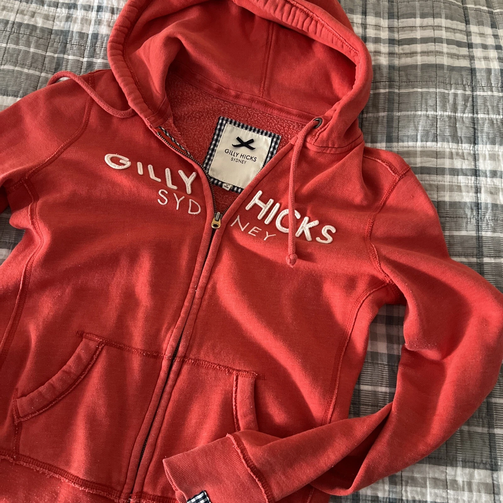 Gilly Hicks Hollister Sweat Hoodie Zipper Jacket Coral Red Pink Size M Y2K VTG