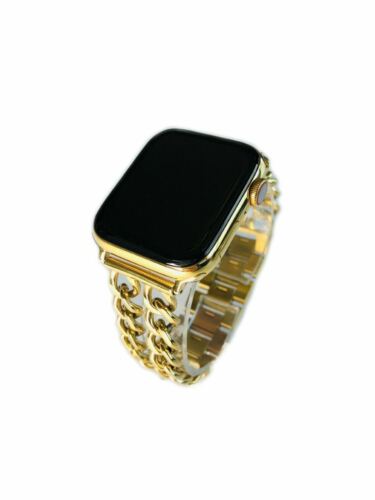 24K Gold Plated 44MM Apple Watch SERIES 4 Gold Links Band CUSTOM Free SB UNIQUE - Picture 3 of 6