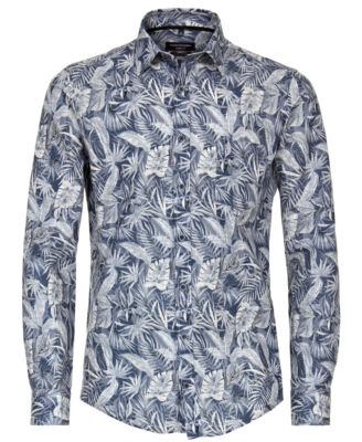 Langarmhemd Casamoda Casual Fit Shorter Style Leinenedition blau Print Gr. M-7XL