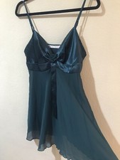 Victoria's Secret Green Satin Sheer Lingerie Chemise Nightgown Dress Sz Med