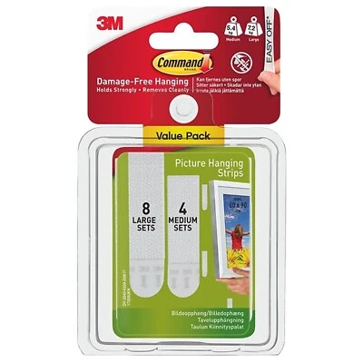 Command Medium & Large Picture Hanging Strips Pack of 8x Large 4x Medium