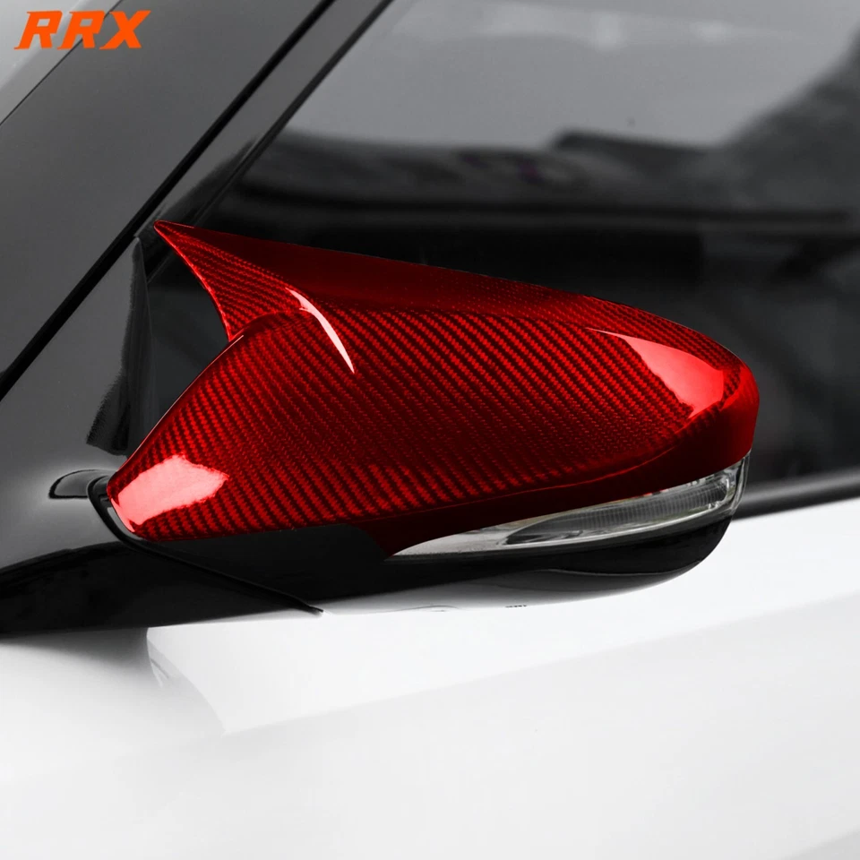 Cubierta de tapa de espejo retrovisor lateral de fibra de carbono seca roja para Hyundai Veloster 2012-17 Foto 3 de 4