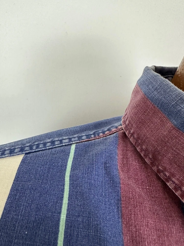 Винтажная рубашка 80-х Red Eye Marc Daniels XL ВЫСОКАЯ синяя в полоску гранж бедствие США - Изображение 4 из 4