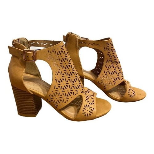 Bamboo Light Tan Chunky Ankle Heels | eBay