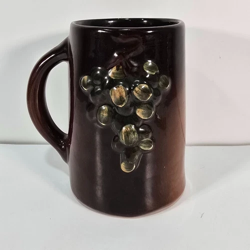Antique 1904 Weller Pottery Brown Floretta mug Green/Gold Grapes