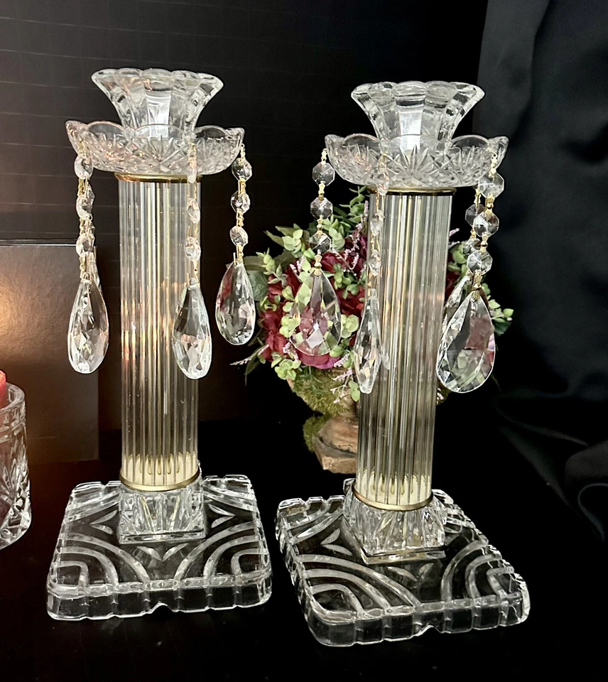 Candelabros de cristal Industrias cristalinas con cristales colgantes adorno dorado Foto 4 de 4