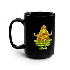 The Dude from The Big Lebowski in gold Black Mug 15oz
