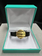 1980 Vintage Piaget Women's 18kt Yellow Gold Watch with Black Leather Strap