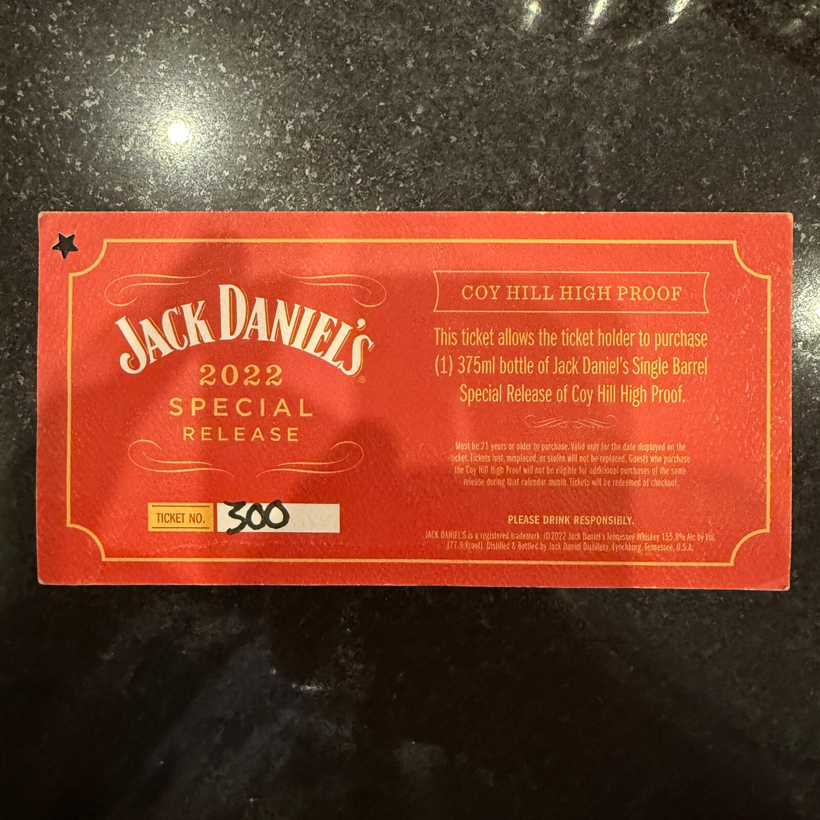 Jack Daniels Coy Hill Special Release Tickets Numbered Dated Rare