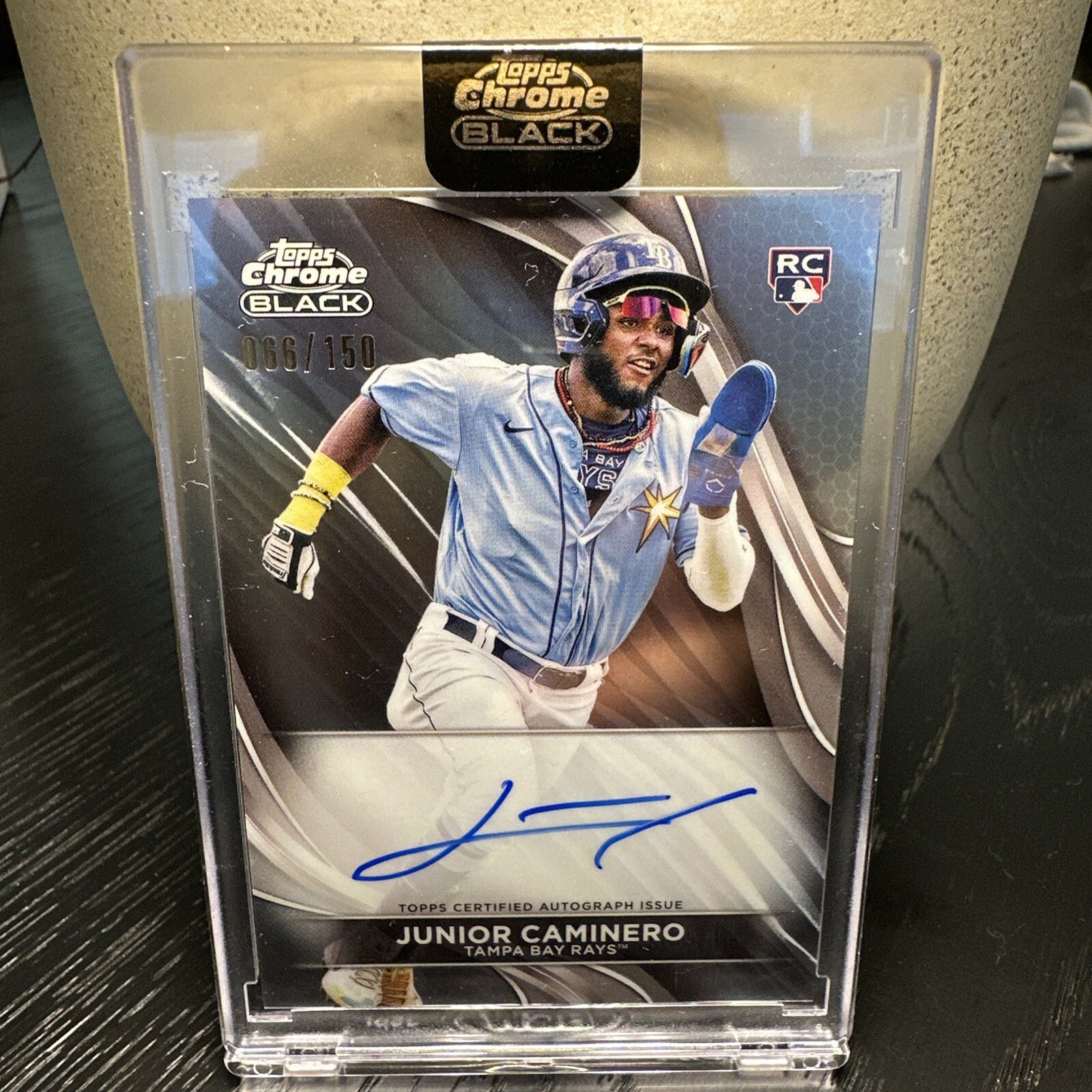 Junior Caminero 2024 Topps Chrome Black Rookie Auto Refractor /150 RC #CBA-JCA