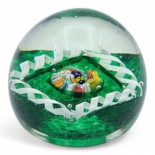 Vtg Murano Fratelli Toso Millefiori Art Glass Paperweight Green Twisted Ribbon