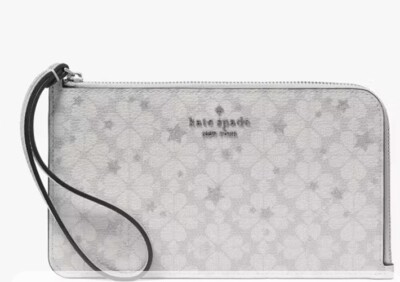 Kate Spade Spade Flower Star Toss Medium L-zip Wristlet Platinum