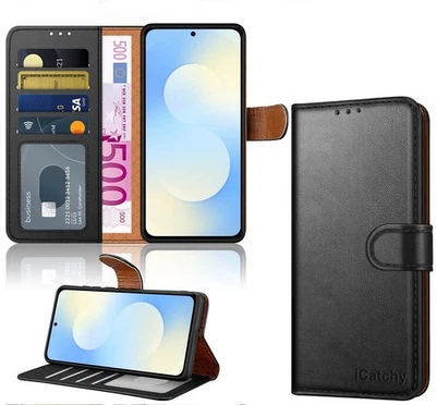 ICATCHY For Samsung S25 FE Case with 4 Card Slot Leather Flip Wallet RFID Magnetic Cover