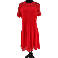 Michael Kors Woman Red Lace Accents Fit &Flare Dress Size XL Back Zip Waist Band