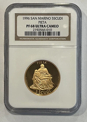 1996 San Marino 5 Scudi Gold Coin NGC PF 68 Ultra Cameo PF68 UC The Pieta RARE
