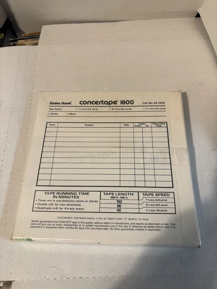 Radio Shack Concertape 1800’FT 7”Reel to Reel Tape With A Title Info Space LN - Image 3 of 3
