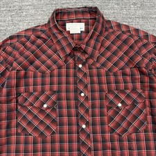 Wrangler Wrancher Pearl Snap Shirt Men XL Red Plaid Western Cowboy Workwear