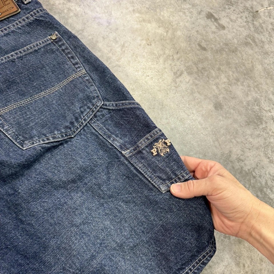 Pantalones Cortos Pelle Pelle Para Hombres 36 Vaqueros Sueltos Ropa de Calle Bordada Años 90 Foto 3 de 4