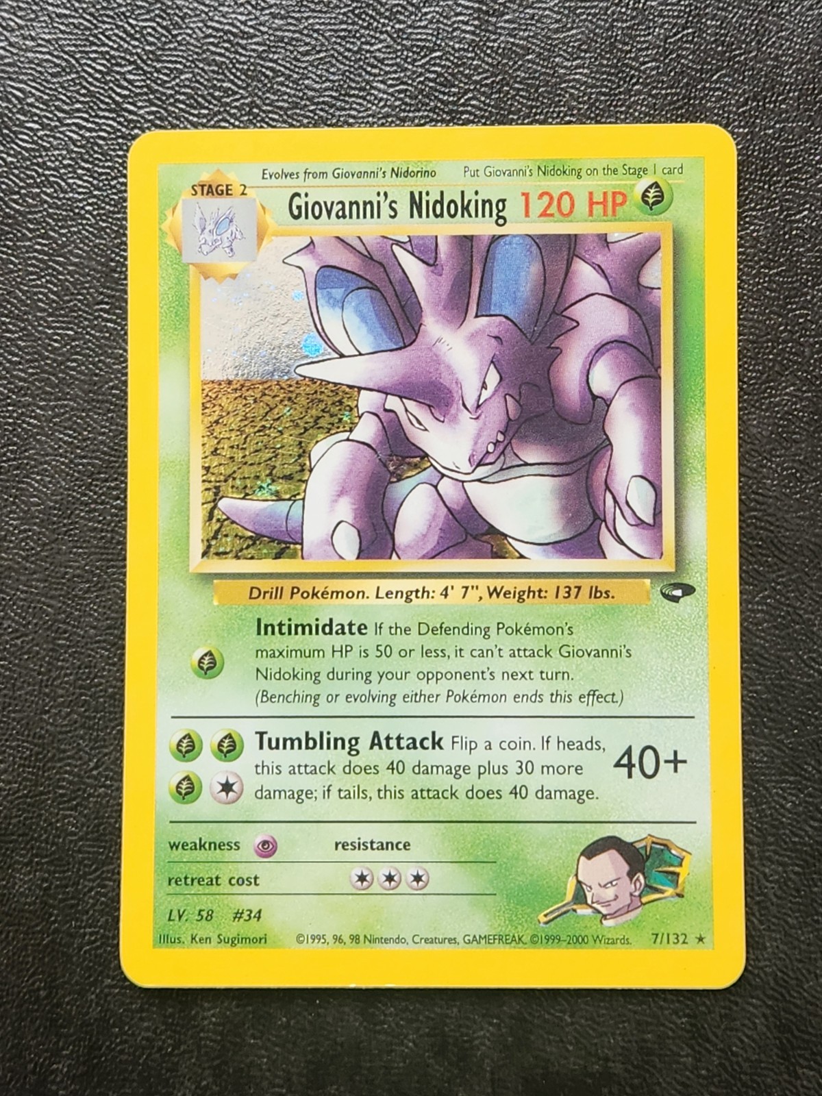 Pokemon Giovanni's Nidoking 7/132 Gym Challenge Holo Card Trading Collect Vintag