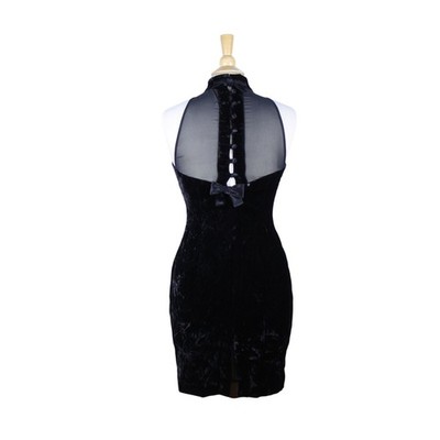 Vintage Donna Rico high neck sheer black cocktail dress bow velvet goth 80s sz 8