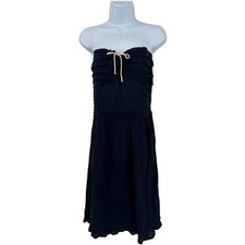 odille Anthropologie Navy Women's Strapless Ruffle Crinkled Dress Size 6