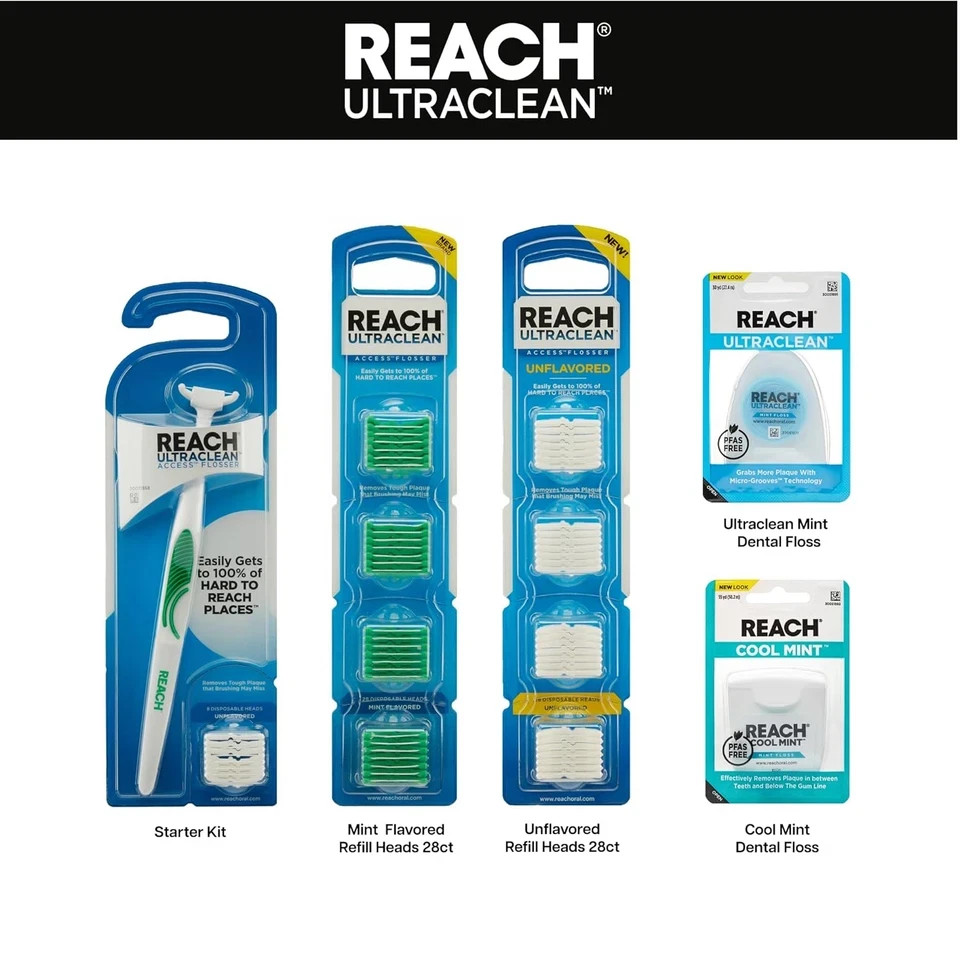 REACH Ultraclean Access Flosser Starter Kit 8 Heads Oral Care Kit