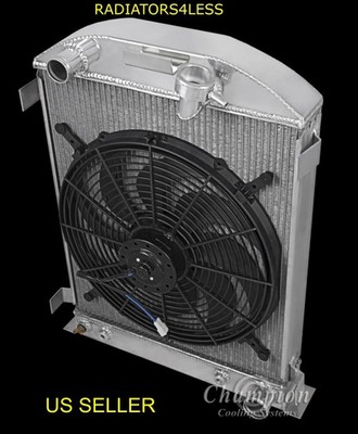 CHAMPION 4 ROW ALUMINUM RADIATOR W/ 16'' FAN 1930 1931 FORD MODEL A CHEVY V8