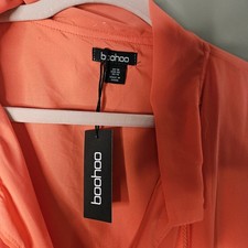 Boohoo Coral Ruffle Sleeve Tunic Dress V-Neck Tie Closure Long Sleeve 16