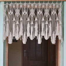Macrame Curtains Valance with Bead for Kichen Boho Window Short Doorway Curtains