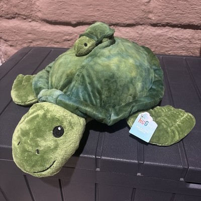 Play Right hug me big & little stuffed green turtle 19  long cuddly, Soft New