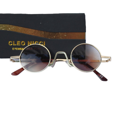 Cleo Nicci Vintage Round Sunglasses Gold Frame Brown Lenses Unisex $150 Retail