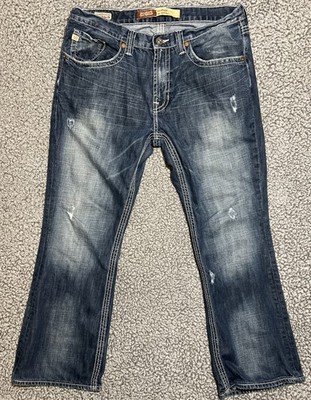Big Star Orion Slim Bootcut Jeans Mens 34R Blue Distressed Denim Low Rise Grunge