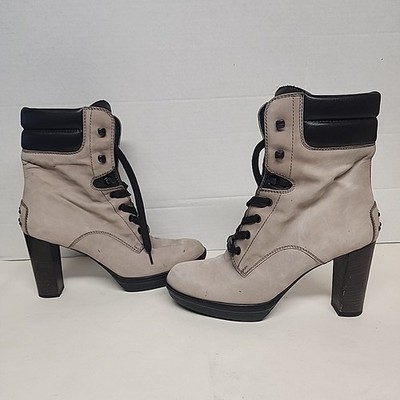Tod's Aspen Penny Lu Lace Up Boots Brown Suede Nubuck Women's Size 38.5