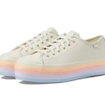 Keds Multi LGBT RAINBOW Stripe Beige Leather Platform Women 9.5 Sneaker WH67845