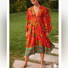 Anthropologie Farm Rio Floral Print Midi Dress, Size XS