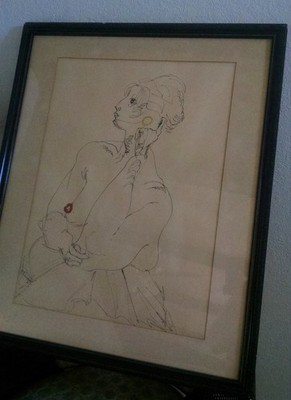 Large Abstract pencil sketch of a woman pencil signed Portia Porter ''66''