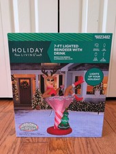 7Ft Christmas Inflatable Reindeer in Pink Cocktail Drink LED Lights Gemmy