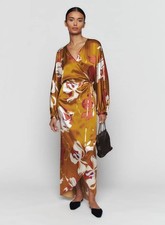 Reformation Gilbert Silk Wrap Dress Sepia Sexy Classy Sz XL  $348