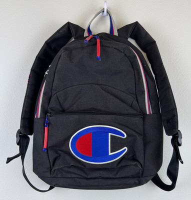 CHAMPION Black Backpack with Logo Lightweight Sports Classic School College