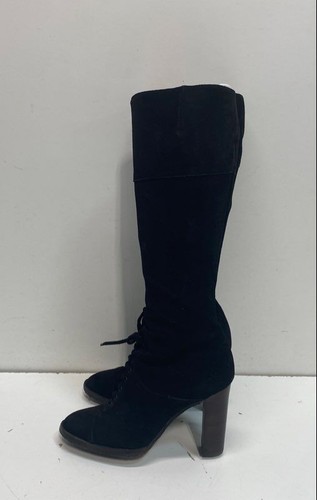 L'Autre Chose Black Suede Lace Up Tall Block Heel Boots Italy Size 39