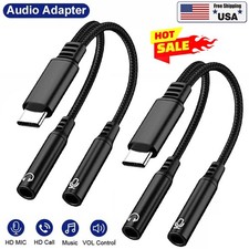 USB C Microphone Adapter, Type C to 2 TRS 3.5mm Headphone and Microphone Splitte