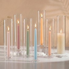 Hurricane Glass Candlestick Holders : 6 Pcs Clear Taper Candle Holders for Ca...